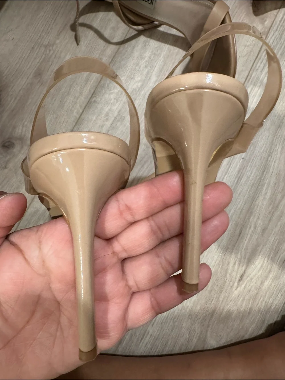 Nine West Beige Clear-Strap Sling Heels